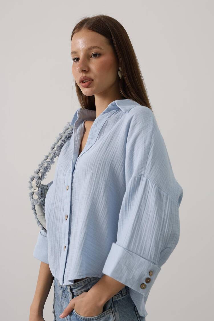 Casual Oversized V-Neck Buttoned Shirt 3/4 Sleeve