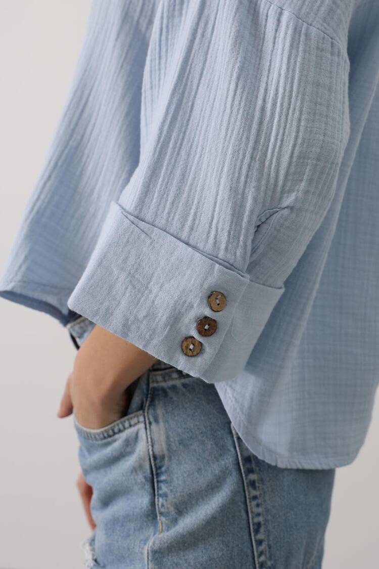 Casual Oversized V-Neck Buttoned Shirt 3/4 Sleeve