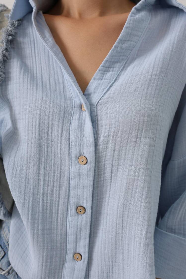 Casual Oversized V-Neck Buttoned Shirt 3/4 Sleeve