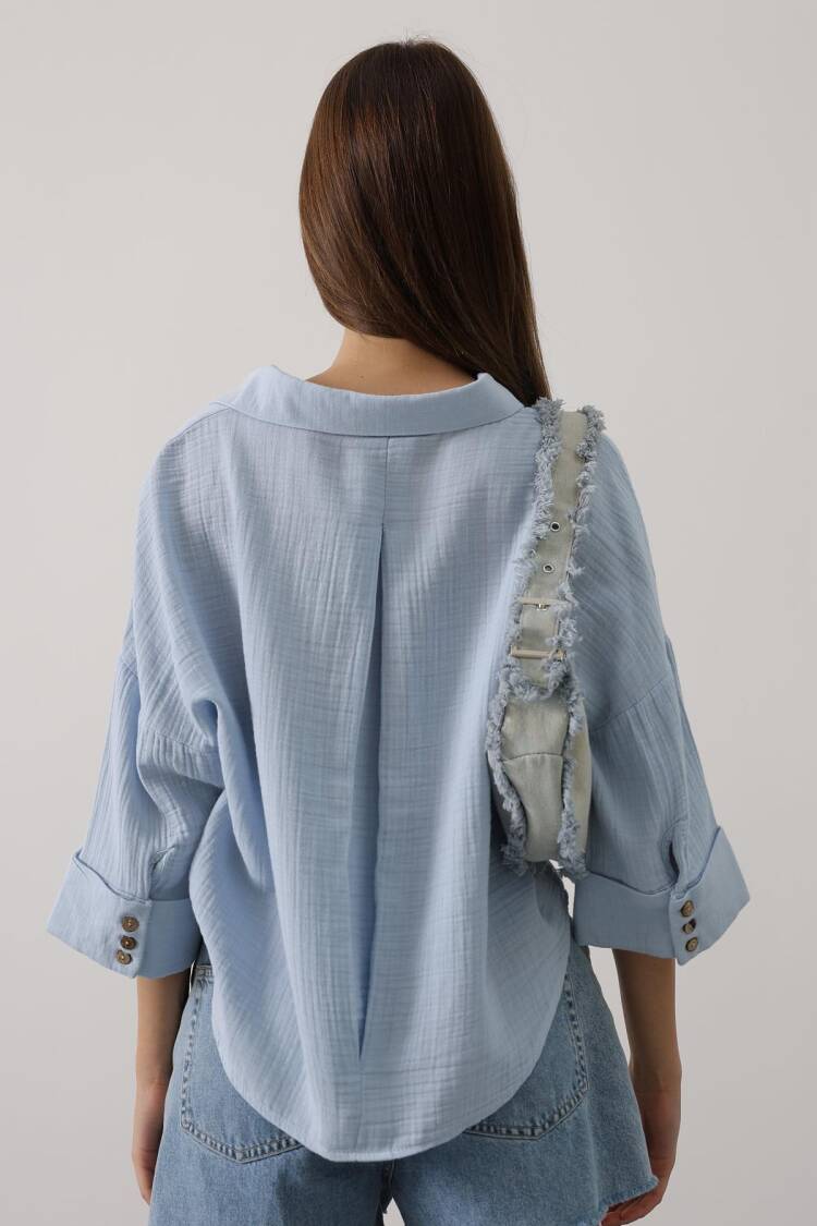 Casual Oversized V-Neck Buttoned Shirt 3/4 Sleeve