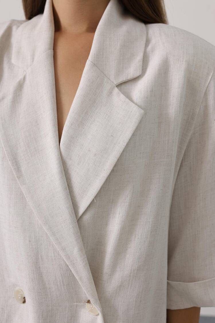 Beige Double-Breasted Blazer Jacket