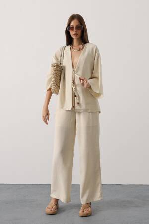Beige Elegant Boho Palazzo Set