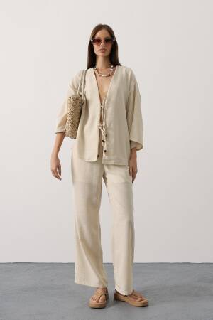 Beige Elegant Boho Palazzo Set