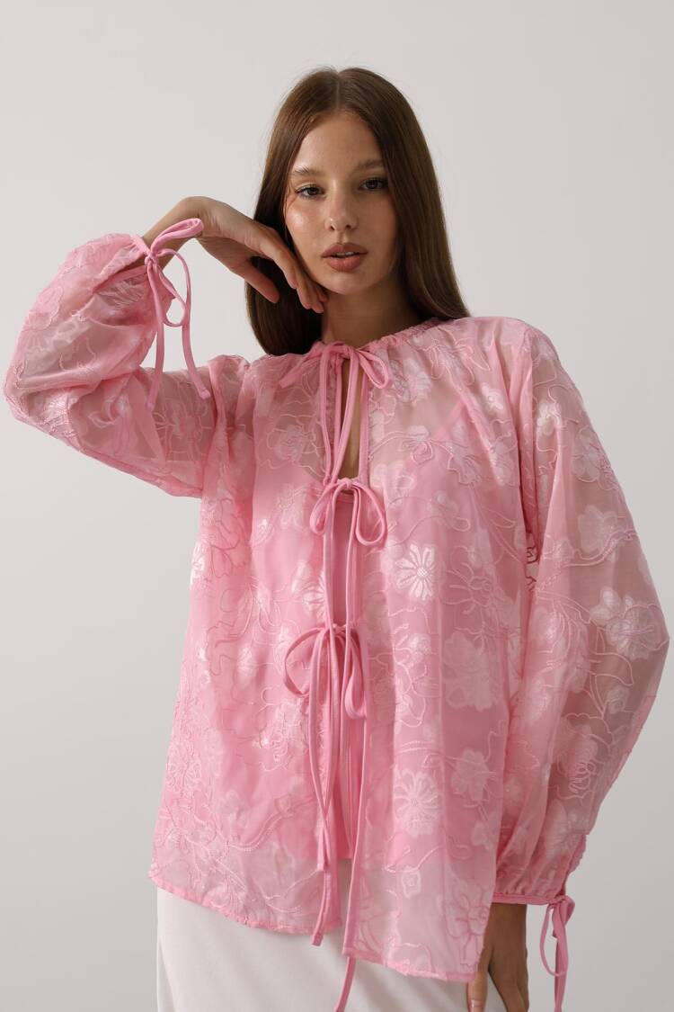 Floral Elegant Casual Shirt With Tie Closure