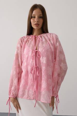 Floral Elegant Casual Shirt With Tie Closure