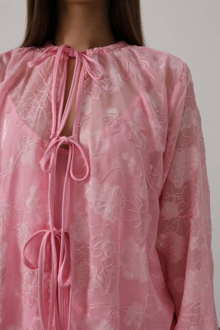 Floral Elegant Casual Shirt With Tie Closure