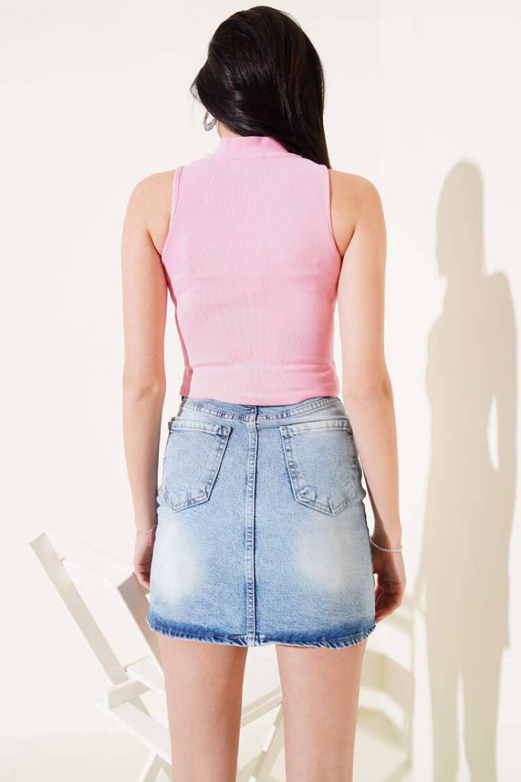 Crop Top With High Neck And Cap Sleeves