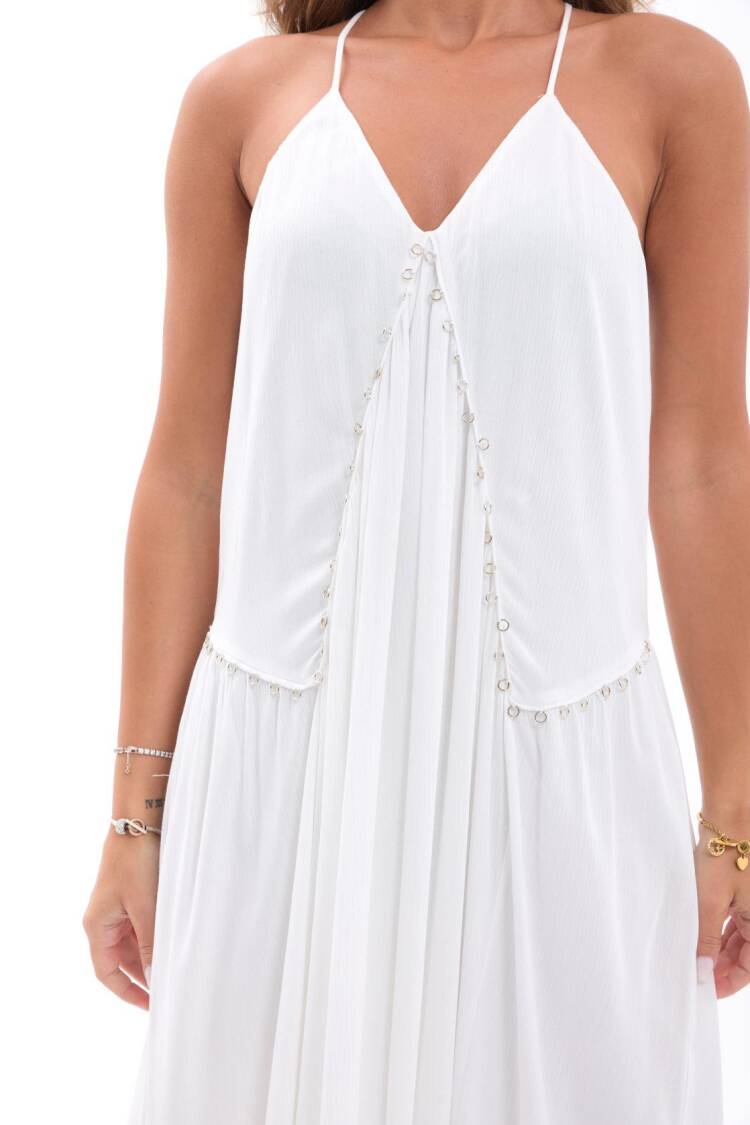 Elegant White Slip Dress With V-Neck And Cap Sleeves