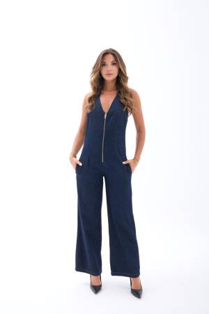 Navy Blue Sleeveless V-Neck Jumpsuit