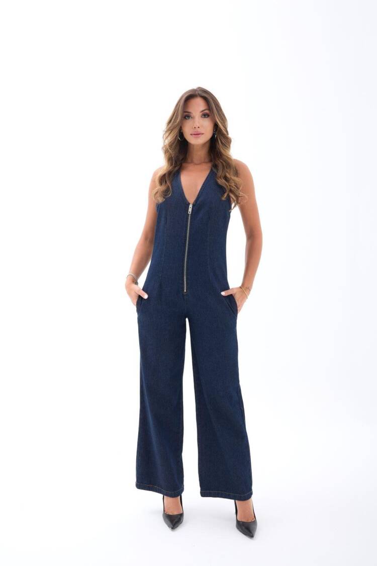 Navy Blue Sleeveless V-Neck Jumpsuit