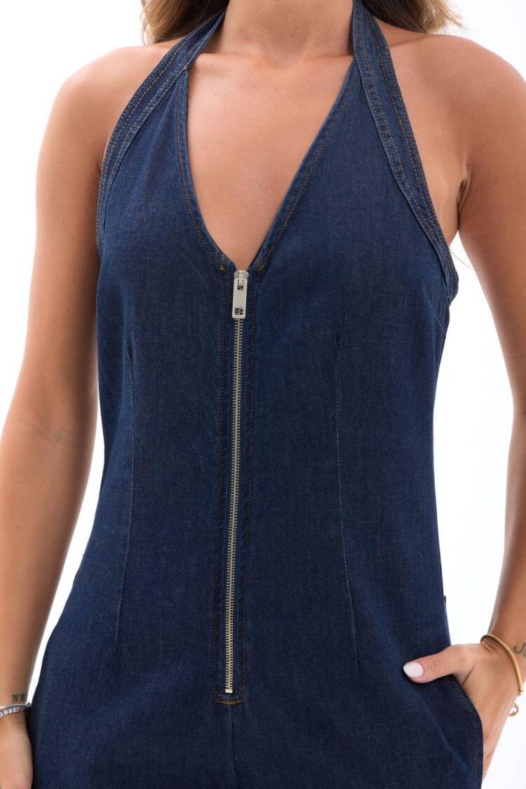 Navy Blue Sleeveless V-Neck Jumpsuit