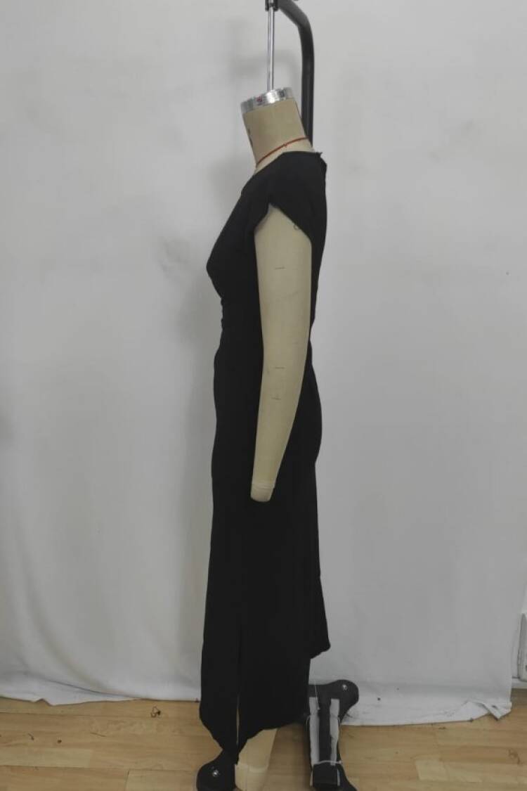 Midi Slit Dress With Cap SleevesRound Neck
