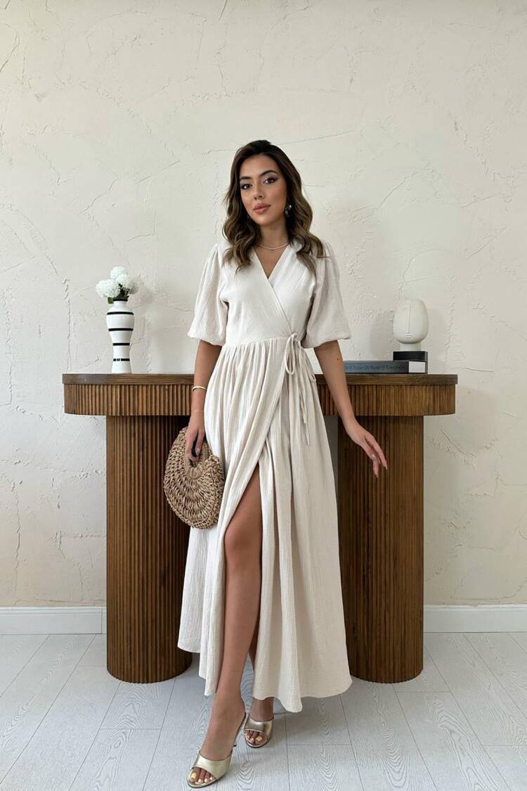 Elegant Maxi Wrap Dress With Puff Sleeves