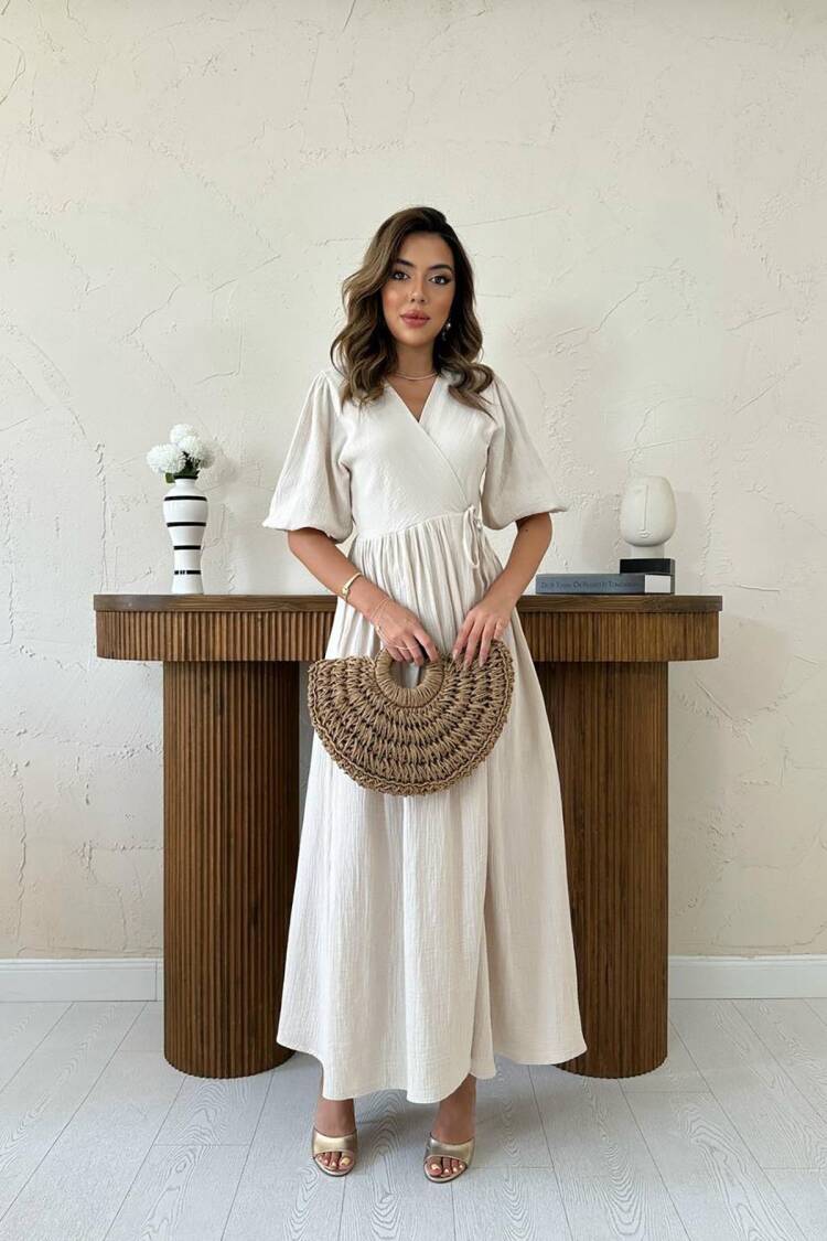Elegant Maxi Wrap Dress With Puff Sleeves