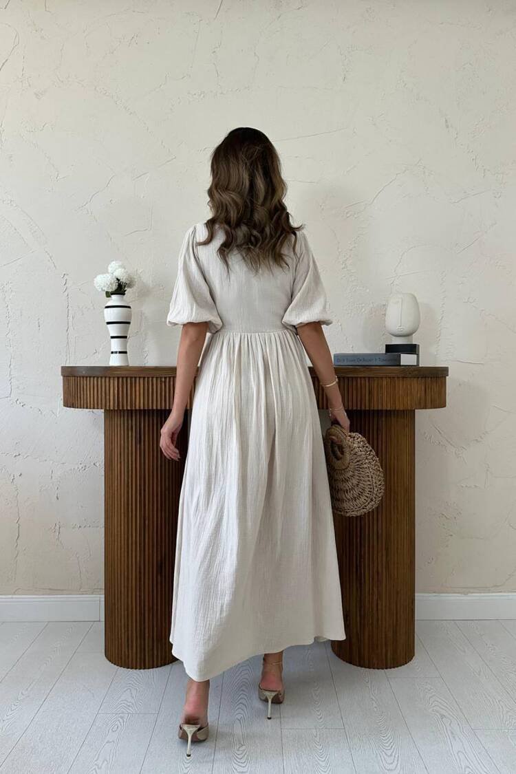 Elegant Maxi Wrap Dress With Puff Sleeves