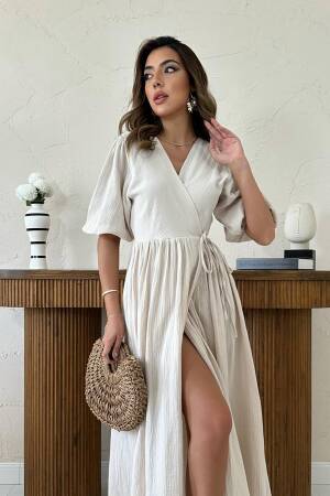 Elegant Maxi Wrap Dress With Puff Sleeves