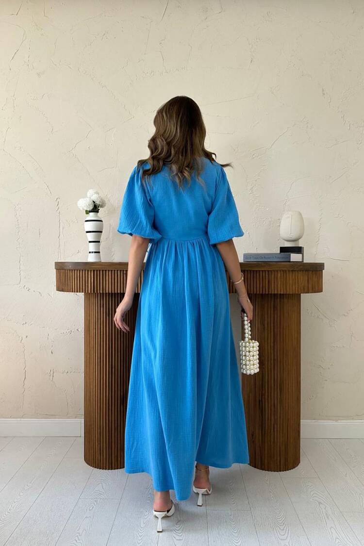 Maxi Wrap Dress With V-Neck And Half Sleeves
