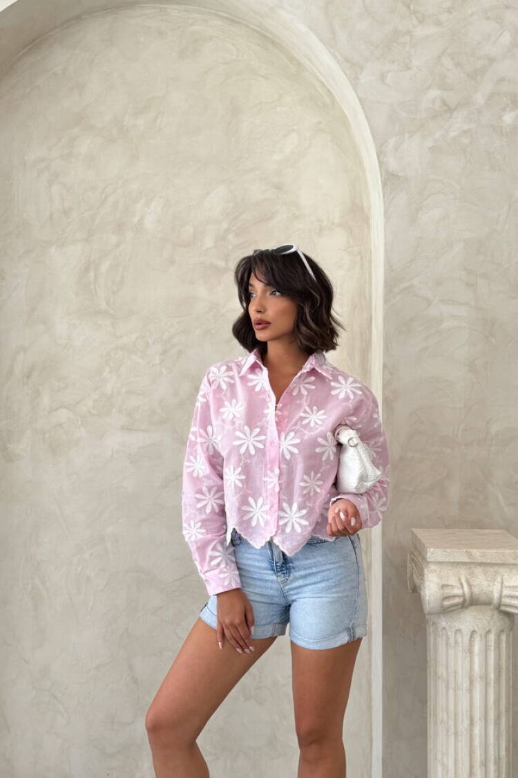 Pink Boho Floral Buttoned Shirt
