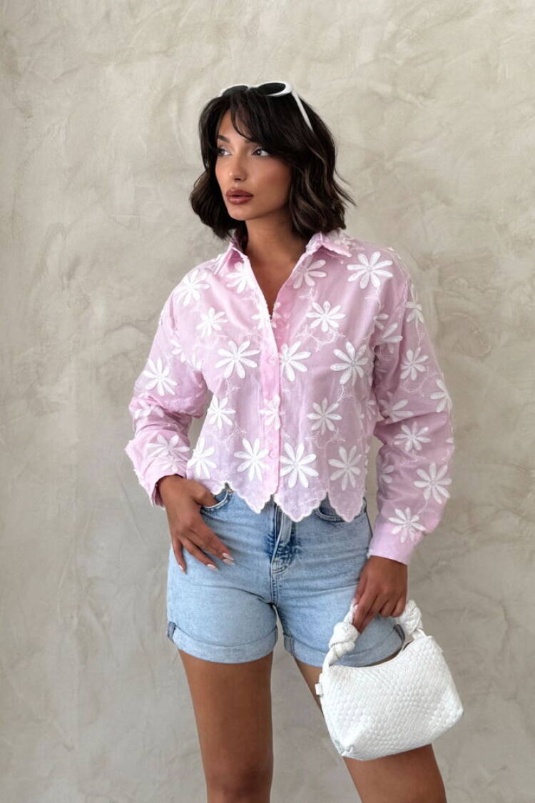Pink Boho Floral Buttoned Shirt