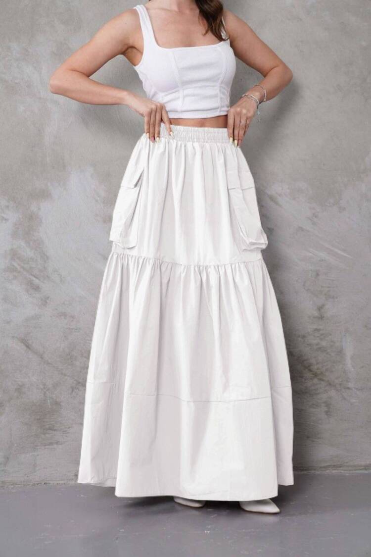 Elegant Layered Maxi Skirt With Flap Pocket
