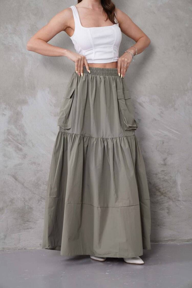 Layered Maxi Skirt With Flap Pockets