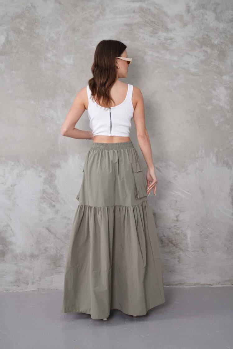 Layered Maxi Skirt With Flap Pockets