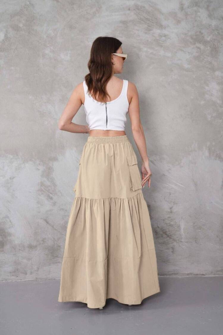 Layered Maxi Skirt With Flap Pockets