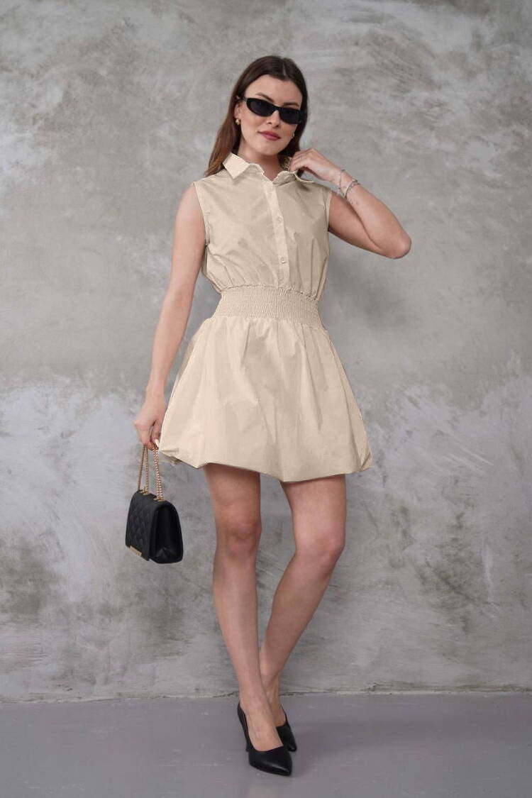 Sleeveless Polo Neck Shirt Dress