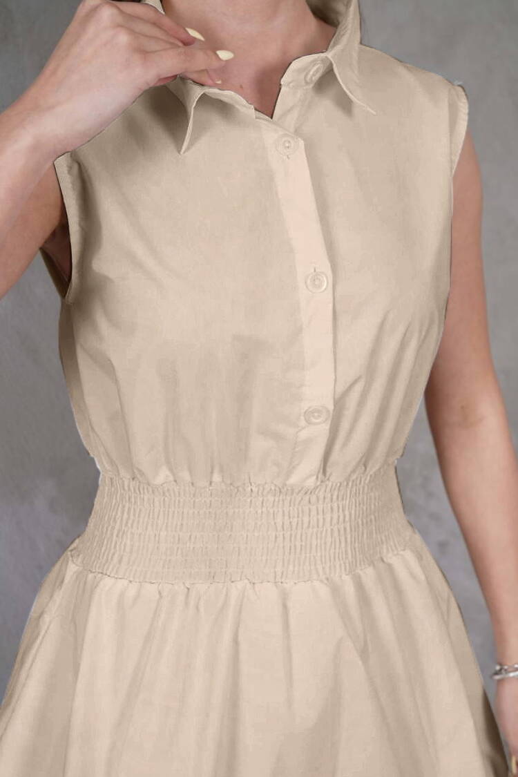 Sleeveless Polo Neck Shirt Dress