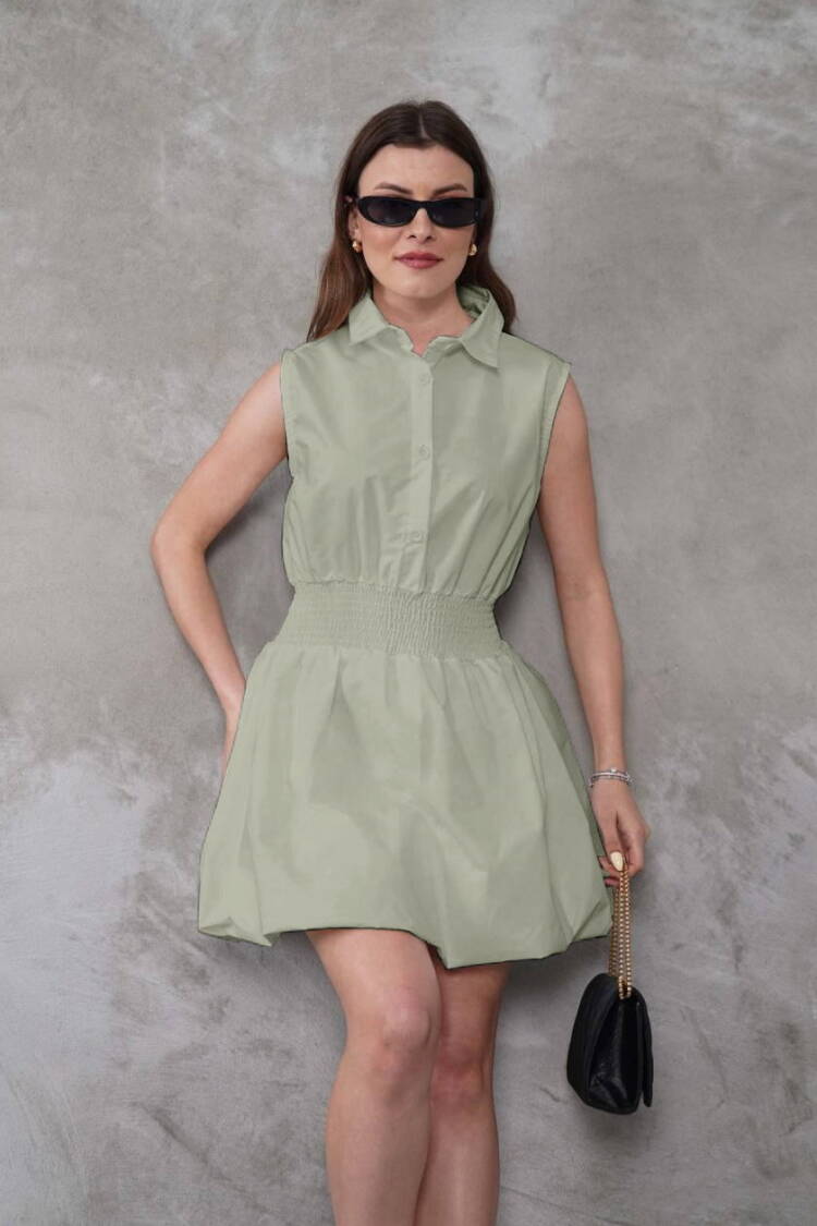 Skater Dress With Notched Neck And Cap Sleeves