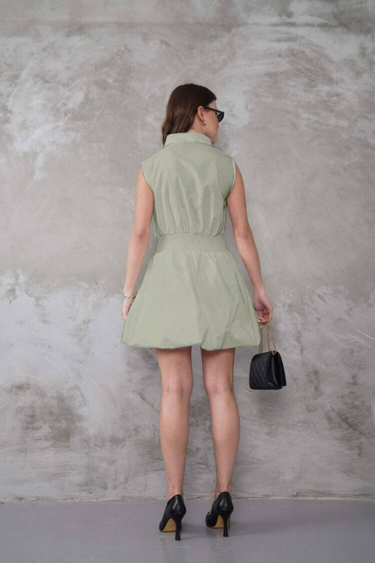 Skater Dress With Notched Neck And Cap Sleeves