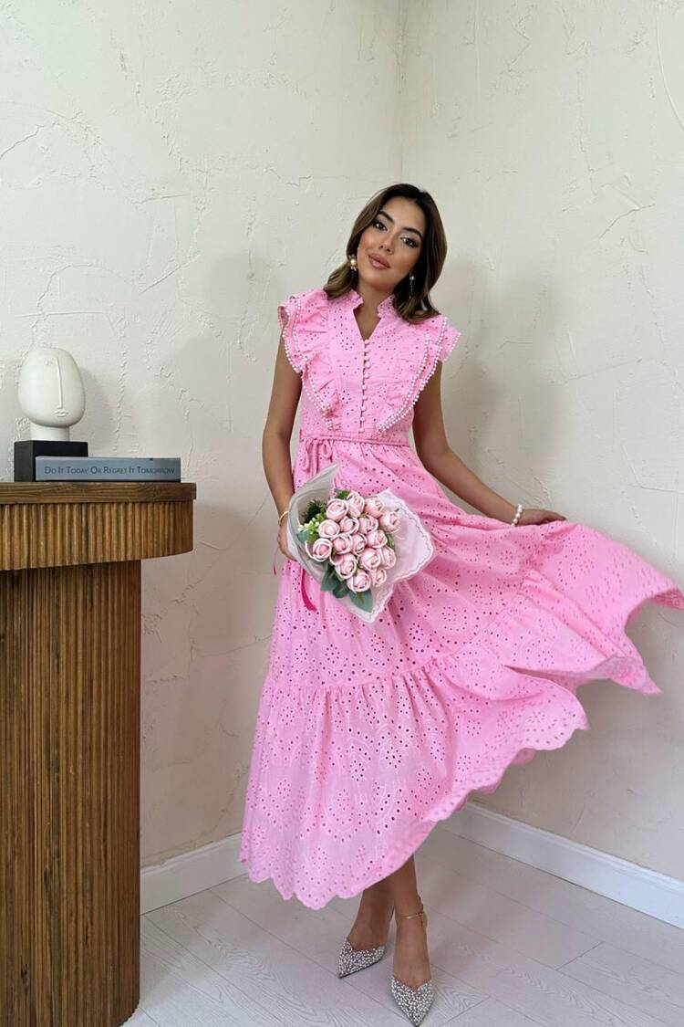 A-Line Maxi Dress With Ruffle Sleeves