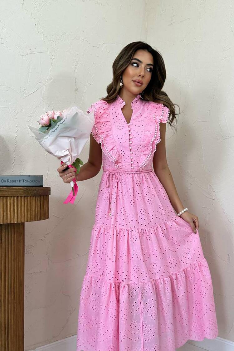 A-Line Maxi Dress With Ruffle Sleeves
