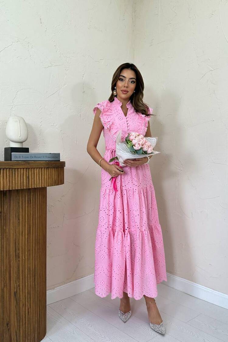A-Line Maxi Dress With Ruffle Sleeves