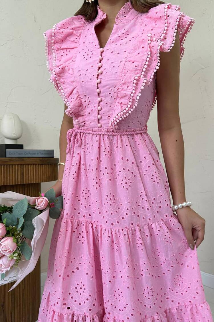 A-Line Maxi Dress With Ruffle Sleeves