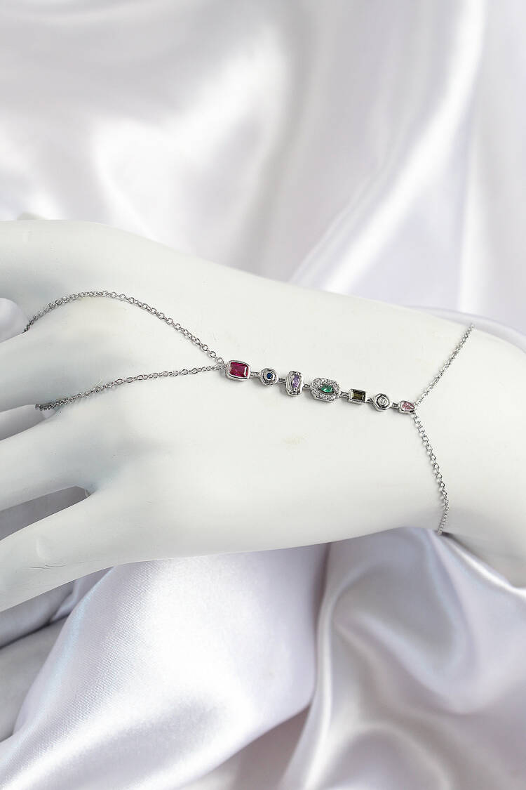 Y Model Silver Color Women Shahmeran With Brass Color Zircon Stone
