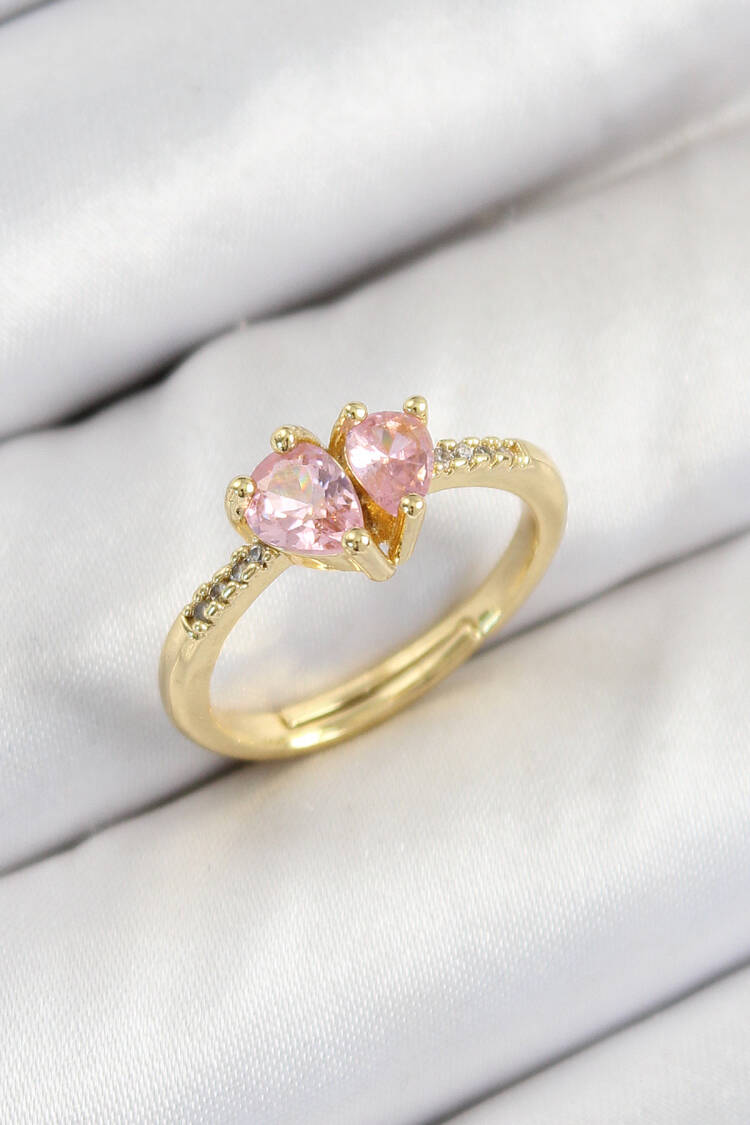 Pink Heart Model Gold Color Women Ring With Brass Zircon Stone