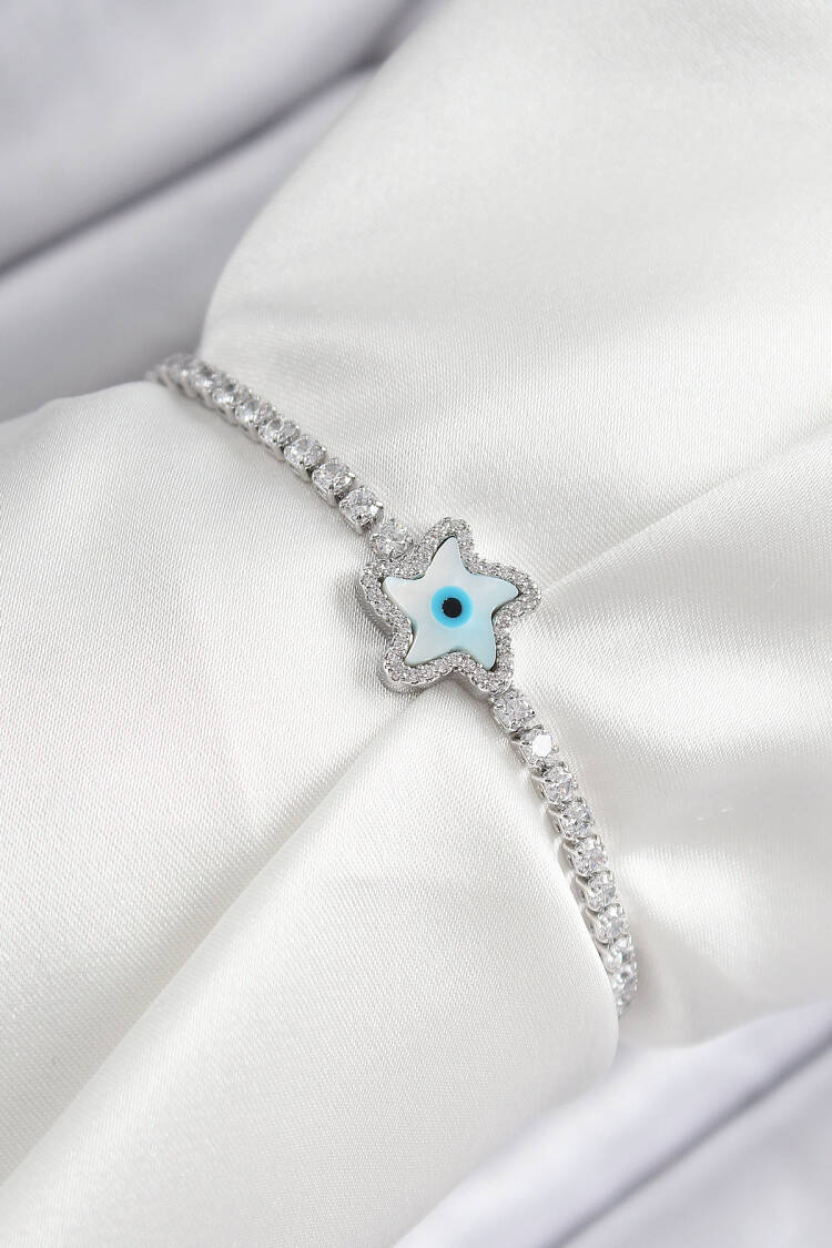 Brass Zircon Stone Evil Eye Star Model Silver Color Elevator Women Bracelet - Brand: Ebijuteri - Women & Kids, Baby Clothes Wholesale - Globality Store