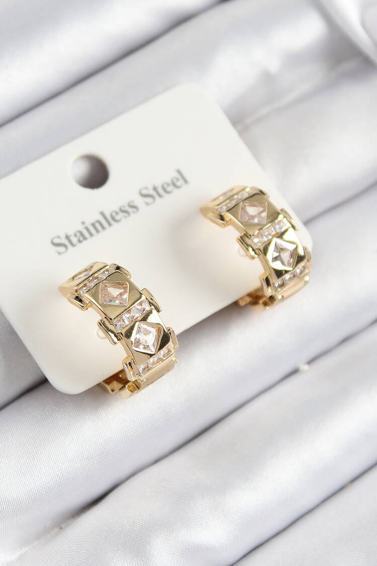 316l Steel Zircon Stone Ring Model Gold Color Women Earrings - Brand: Ebijuteri - Women & Kids, Baby Clothes Wholesale - Globality Store