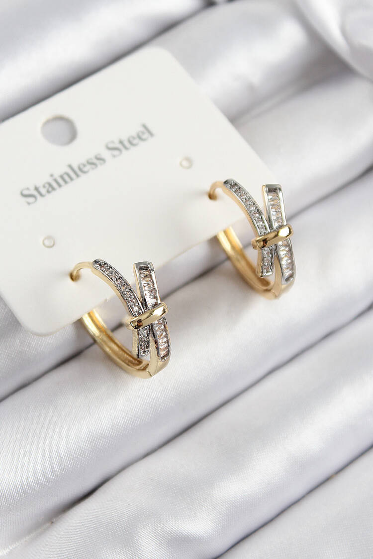 316l Steel Zircon Stone Knot Ring Model Gold And Silver Color Women Earrings - Brand: Ebijuteri - Women & Kids, Baby Clothes Wholesale - Globality Store
