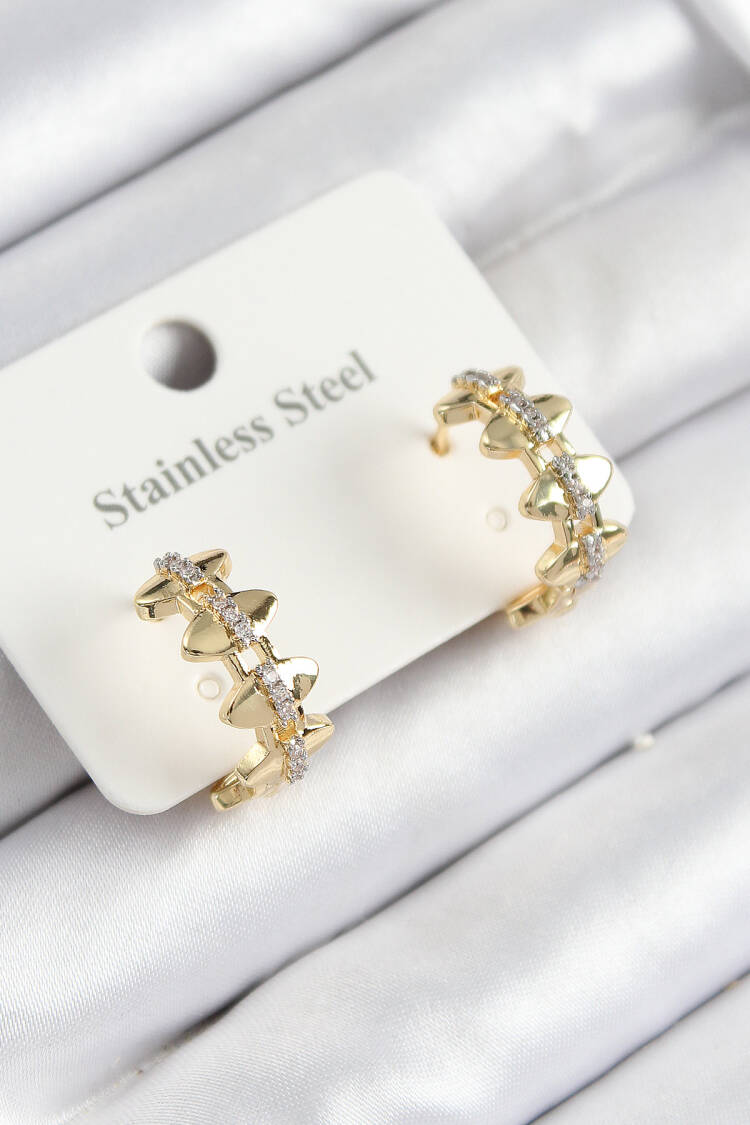 316l Steel Zircon Stone Fence Ring Model Gold Color Women Earrings - Brand: Ebijuteri - Women & Kids, Baby Clothes Wholesale - Globality Store