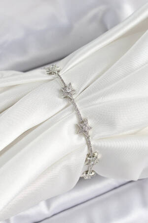 Brass Zircon Stone Inserted Star Pattern Silver Color Women's Bracelet - Brand: Ebijuteri - Women & Kids, Baby Clothes Wholesale - Globality Store