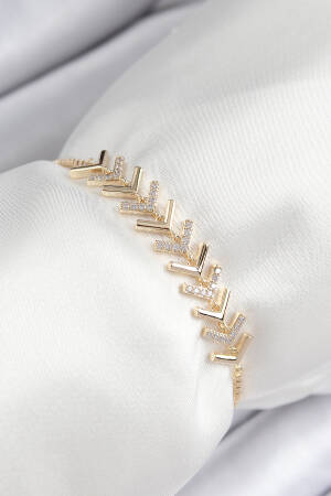 Brass Zircon Stone Inline Arrow Model Gold Color Elevator Women Bracelet - Brand: Ebijuteri - Women & Kids, Baby Clothes Wholesale - Globality Store