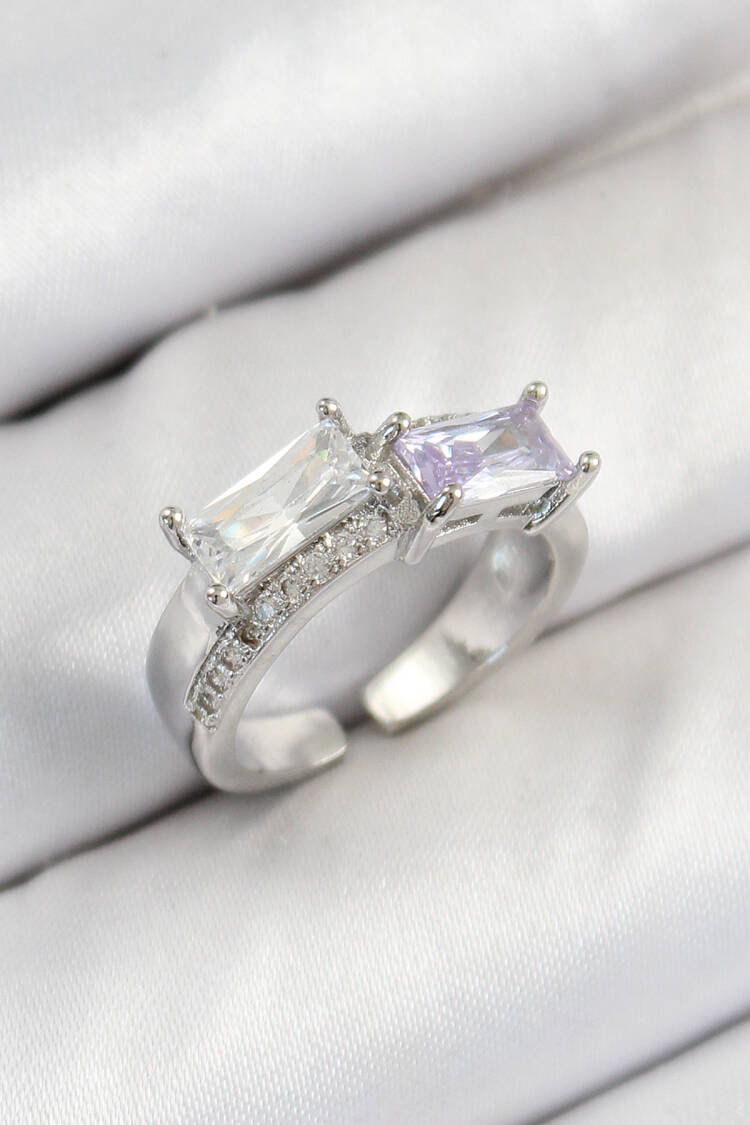 Brass Zircon Stone Rectangle Pattern Silver Color Women's Ring - Brand: Ebijuteri - Women & Kids, Baby Clothes Wholesale - Globality Store