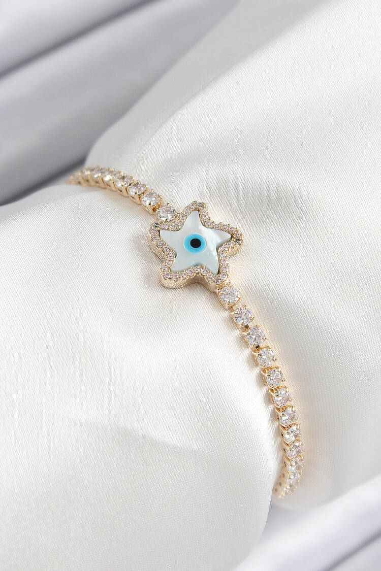 Brass Zircon Stone Evil Eye Star Model Gold Color Elevator Women Bracelet - Brand: Ebijuteri - Women & Kids, Baby Clothes Wholesale - Globality Store