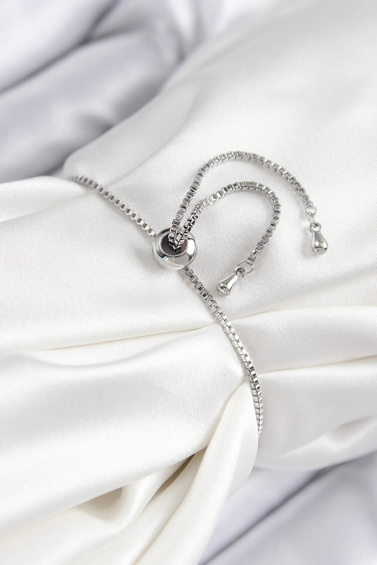 Brass Zircon Stone X Detailed Waterway Model Silver Color Elevator Women Bracelet