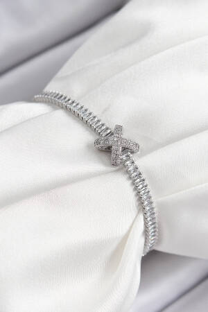 Brass Zircon Stone X Detailed Waterway Model Silver Color Elevator Women Bracelet - Brand: Ebijuteri - Women & Kids, Baby Clothes Wholesale - Globality Store