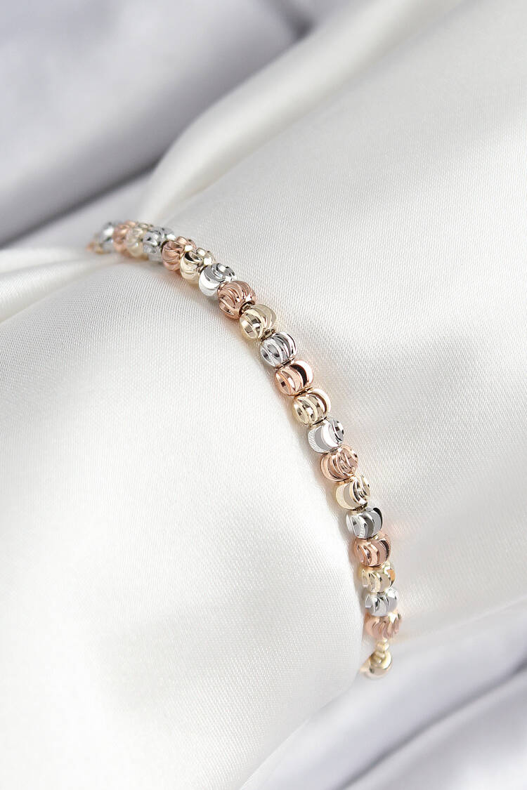 Brass Inline Beads Model Gold Silver Rose Color Elevator Women Bracelet - Brand: Ebijuteri - Women & Kids, Baby Clothes Wholesale - Globality Store