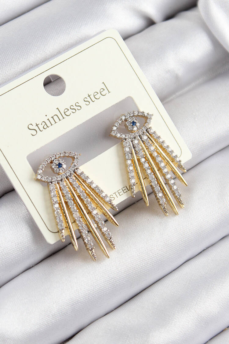 316l Steel Zircon Stone Eye Model Gold Color Women Earrings - Brand: Ebijuteri - Women & Kids, Baby Clothes Wholesale - Globality Store