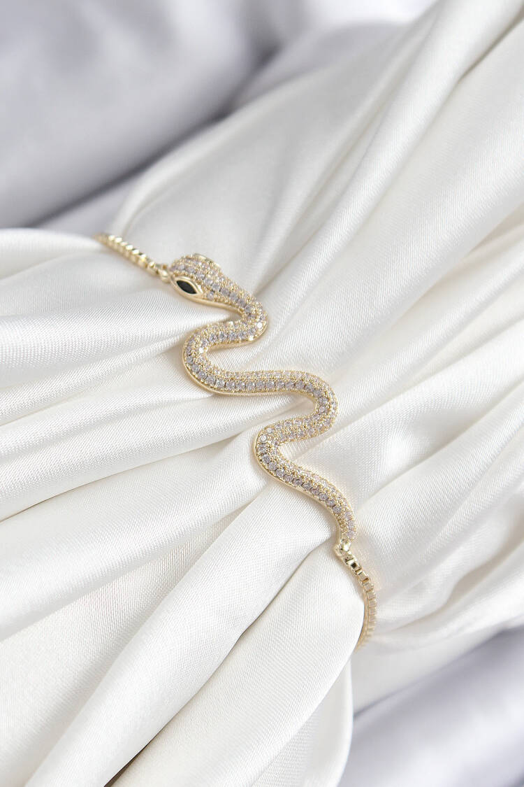 Brass Zircon Stone Snake Model Gold Color Elevator Women Bracelet - Brand: Ebijuteri - Women & Kids, Baby Clothes Wholesale - Globality Store